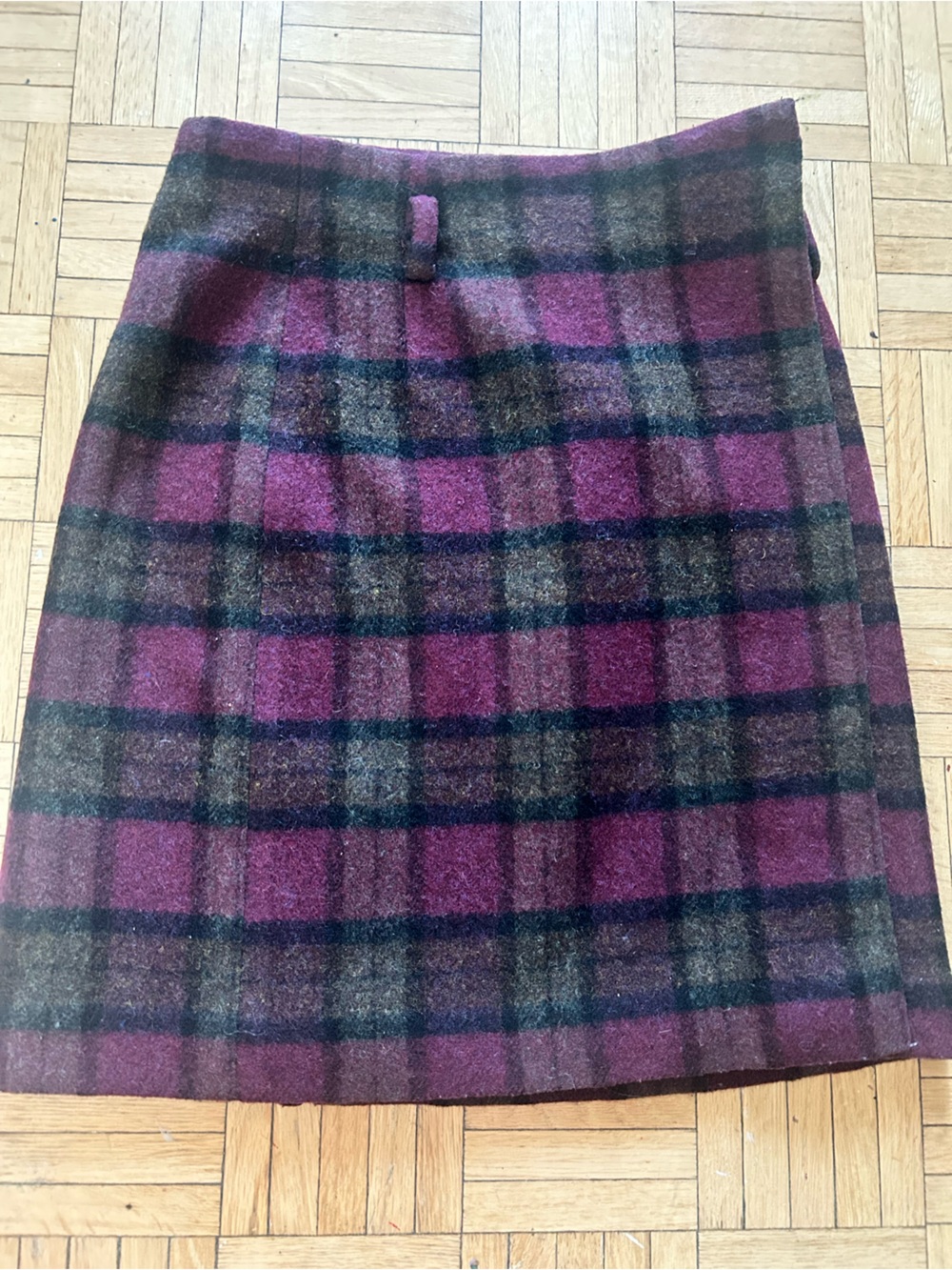 Eddie Bauer Wool Blend Plaid Wrap Skirt Burgundy Olive Size 8